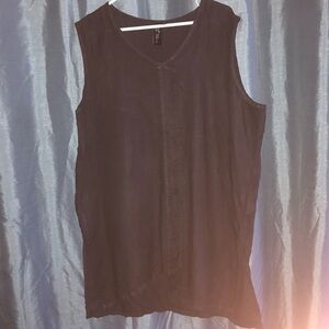 Focus Casual Life - XL- black sleeveless Tank Top - 100% linen- side slits